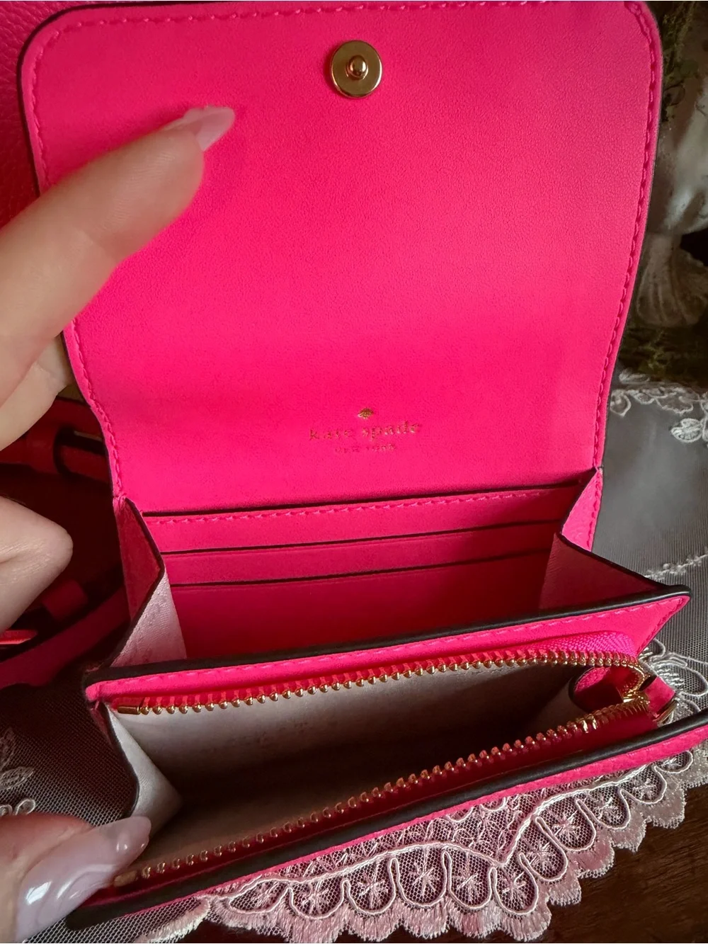 kate spade New York Hot Pink Pebbled Leather Shoulder Bag with Matching Wallet